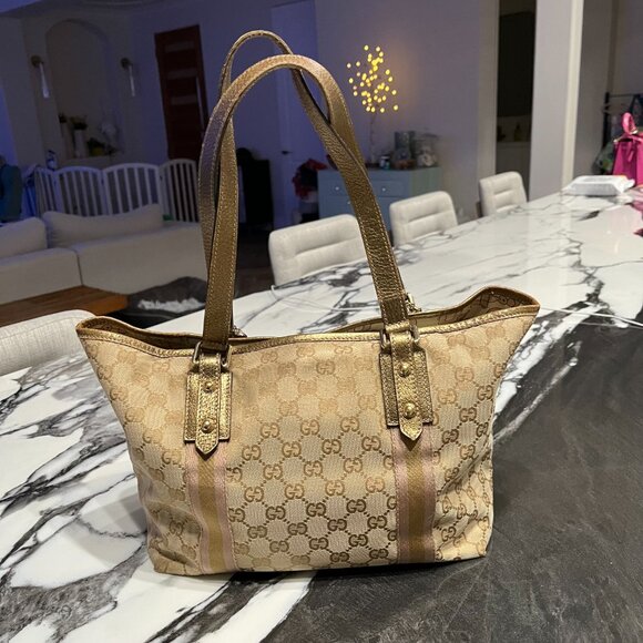 Gucci Purse + Wallet Set: Monogram Jolicoeur Pink Gold Tote & Heart Clasp Wallet - Picture 2 of 16
